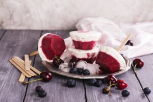 Delicious,Homemade,Black,Forest,Popsicles,With,Cherry,And,Blueberry
