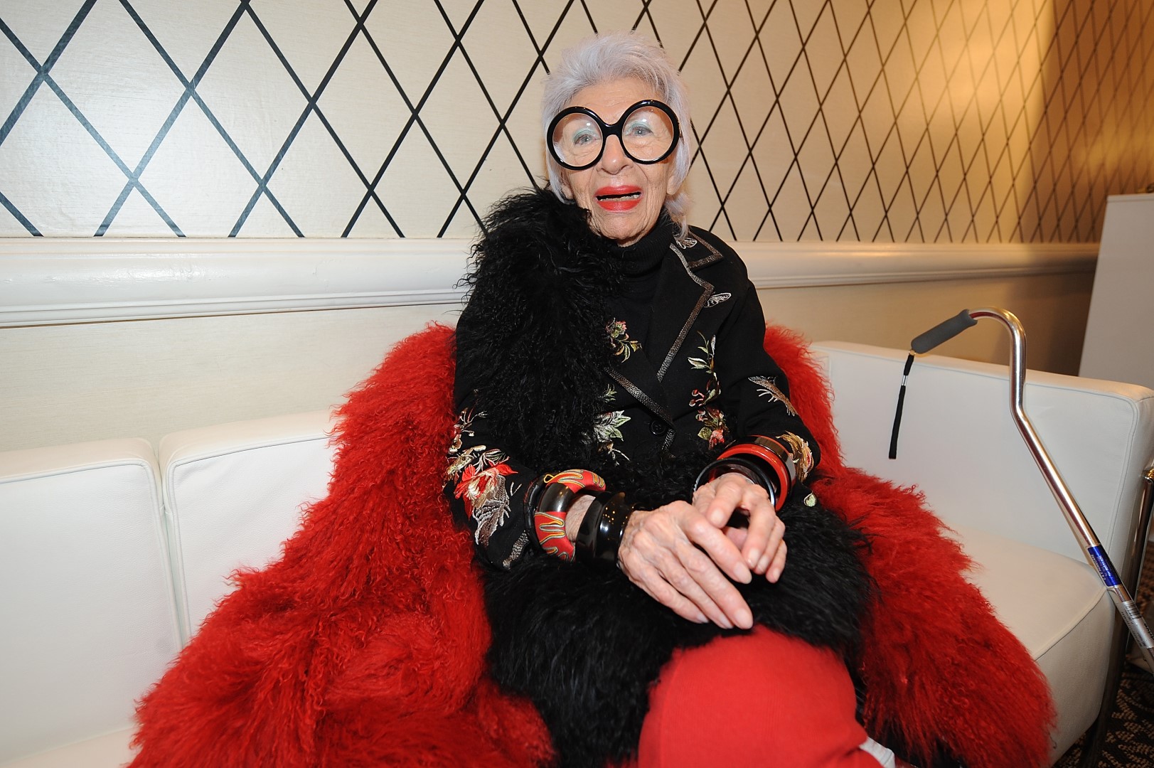 NEW YORK, NY - FEBRUARY 10: Designer Iris Apfel attends the HSN Fashion Week Lounge At The Empire Hotel on February 10, 2014 in New York City. (Photo by Brad Barket/Getty Images for HSN)