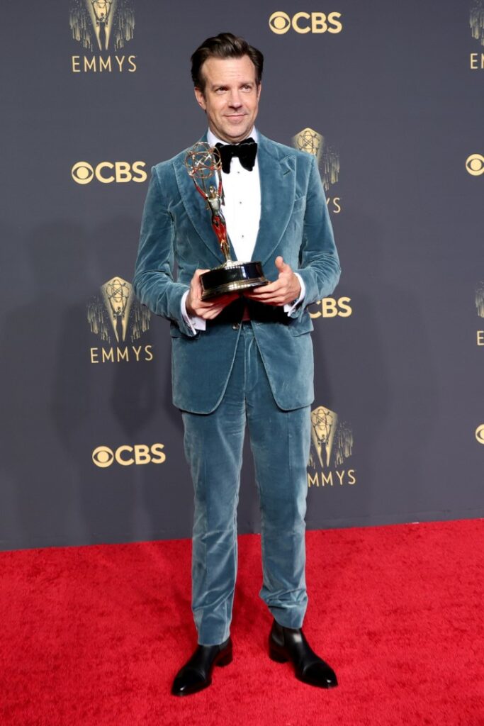LOS ANGELES, CALIFORNIA - SEPTEMBER 19: Jason Sudeikis, winner of Outstanding Lead Actor in a Comedy Series for 'Ted Lasso', poses in the press room during the 73rd Primetime Emmy Awards at L.A. LIVE on September 19, 2021 in Los Angeles, California. (Photo by Rich Fury/Getty Images)