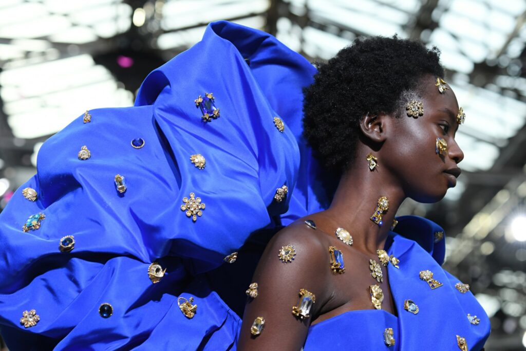 PARIS, FRANCE - JANUARY 20: A model walks the runway during the Schiaparelli Haute Couture Spring/Summer 2020 show as part of Paris Fashion Week on January 20, 2020 in Paris, France. (Photo by Pascal Le Segretain/Getty Images)