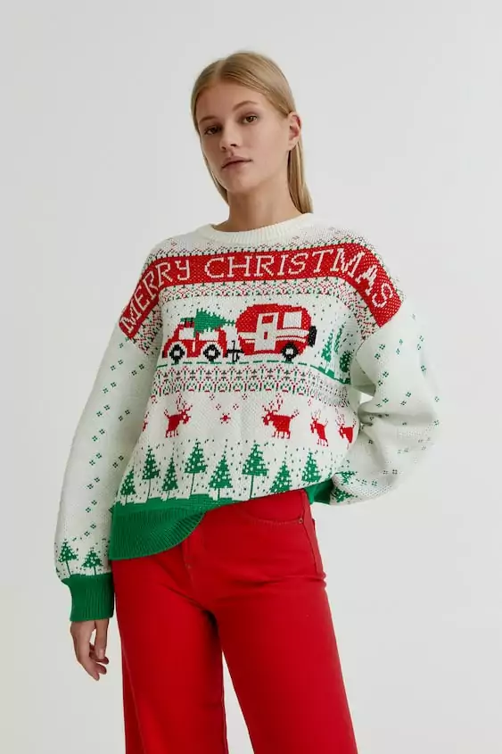 Pull&Bear Merry Christmas božićni pulover