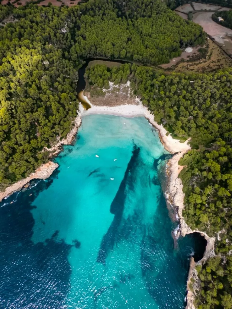 View of Drone Cala Trebaluger Menorca