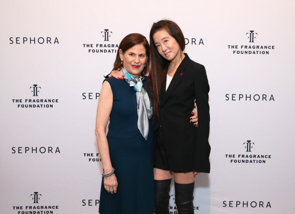 NEW YORK, NEW YORK - OCTOBER 25: (L-R) Linda G. Levy and Vera Wang attend The Fragrance Foundation Circle Of Champions 2022 Honoring Artemis Patrick at 583 Park Avenue on October 25, 2022 in New York City. (Photo by Rob Kim/Getty Images for The Fragrance Foundation)