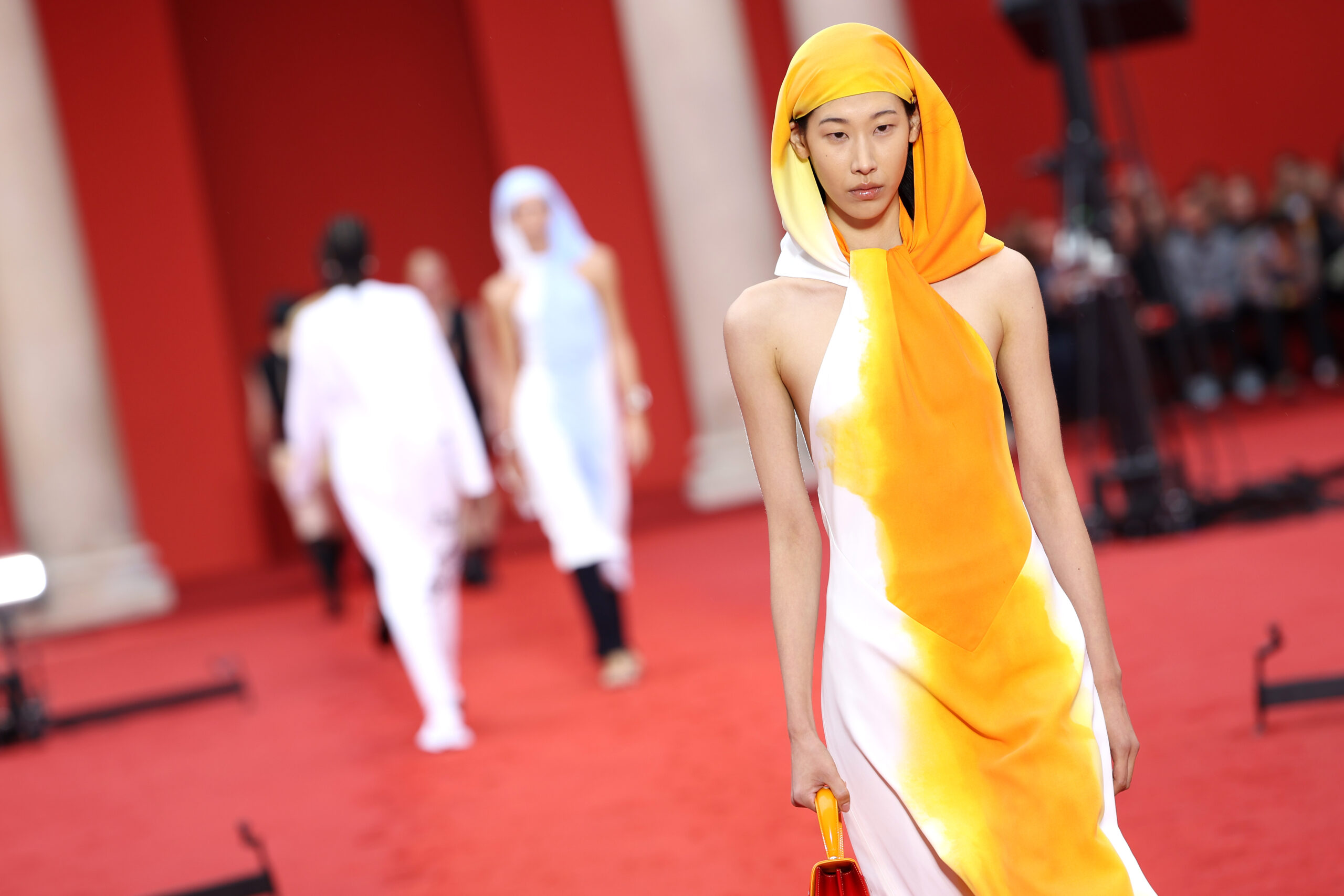 MILAN, ITALY - SEPTEMBER 24: Models walk the runway of the Salvatore Ferragamo Fashion Show during the Milan Fashion Week Womenswear Spring/Summer 2023 on September 24, 2022 in Milan, Italy. (Photo by Vittorio Zunino Celotto/Getty Images)