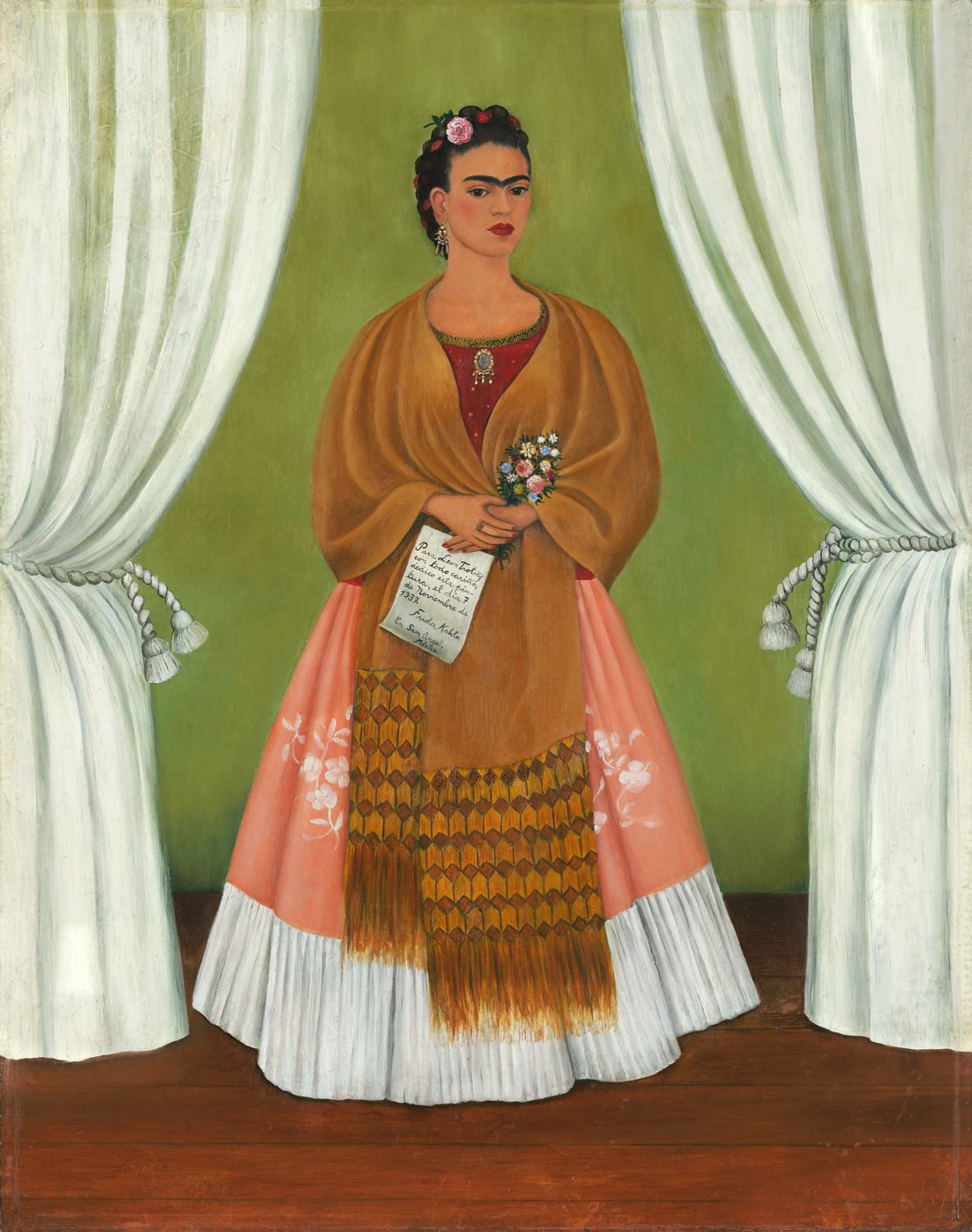 Frida Kahlo, Self-Portrait Dedicated to Leon Trotsky, 1937; Oil on Masonite, 30 x 24 in.; National Museum of Women in the Arts, Gift of the Honorable Clare Boothe Luce; © Banco de México Diego Rivera Frida Kahlo Museums Trust, Mexico, D.F./Artists Rights Society (ARS), New York; Image by GoogleFor Press ONLY