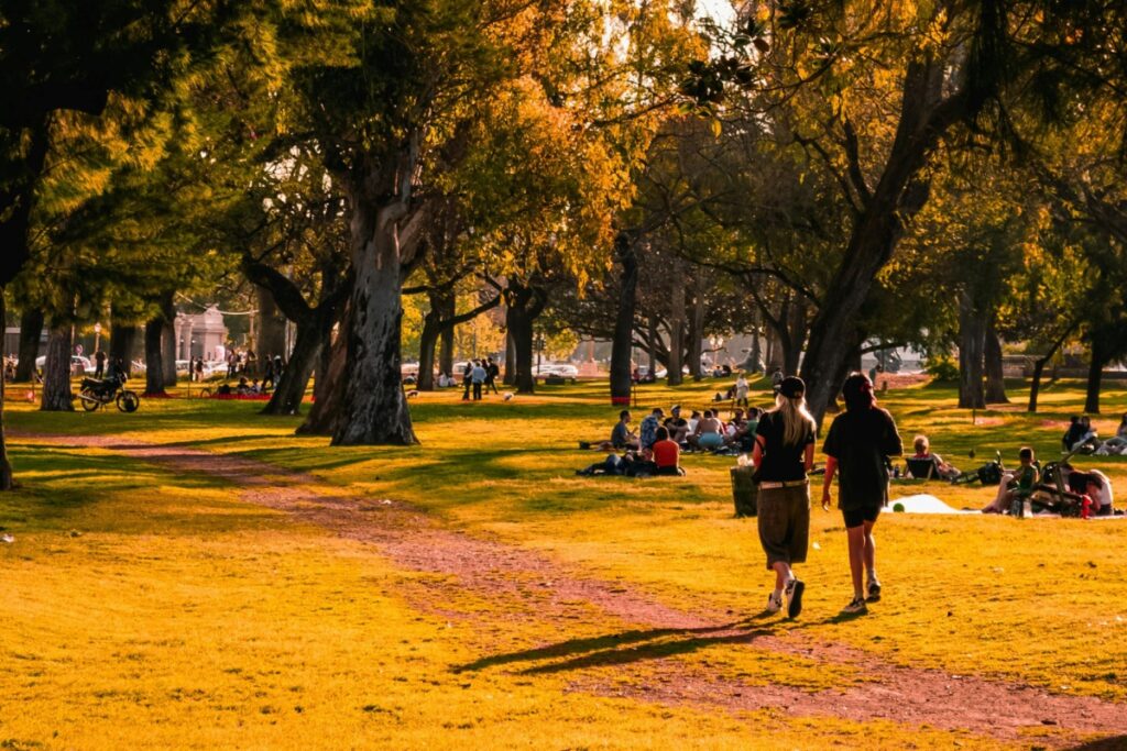 ljudi šeću parkom, park