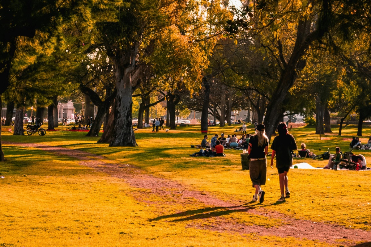 ljudi šeću parkom, park